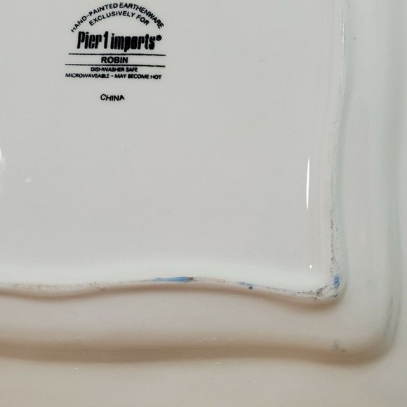 3 Pier1 Robin Square Dinner Plates 10.75" vintage handpainted birds stoneware - Picture 9 of 11